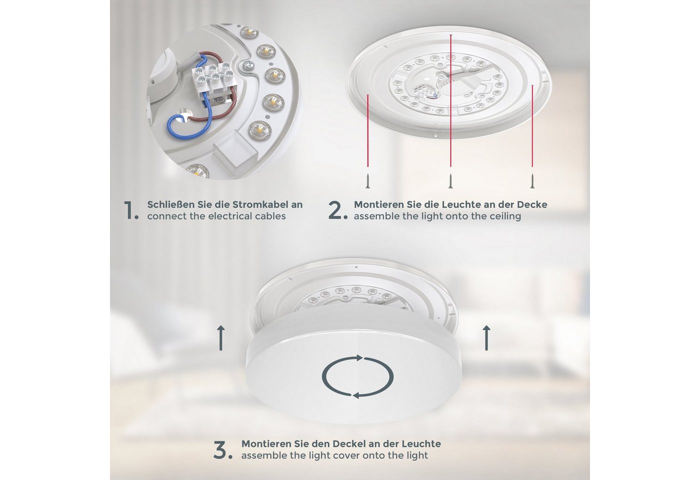 B.K.Licht LED Deckenleuchte BK_DB1296 LED Bad-Deckenleuchte, Ø28,8cm, IP44-Spritzwasserschutz, LED fest integriert, Neutralweiß, 12W, 1.200Lm, 4.000K neutralwei – Bild 5 von 5