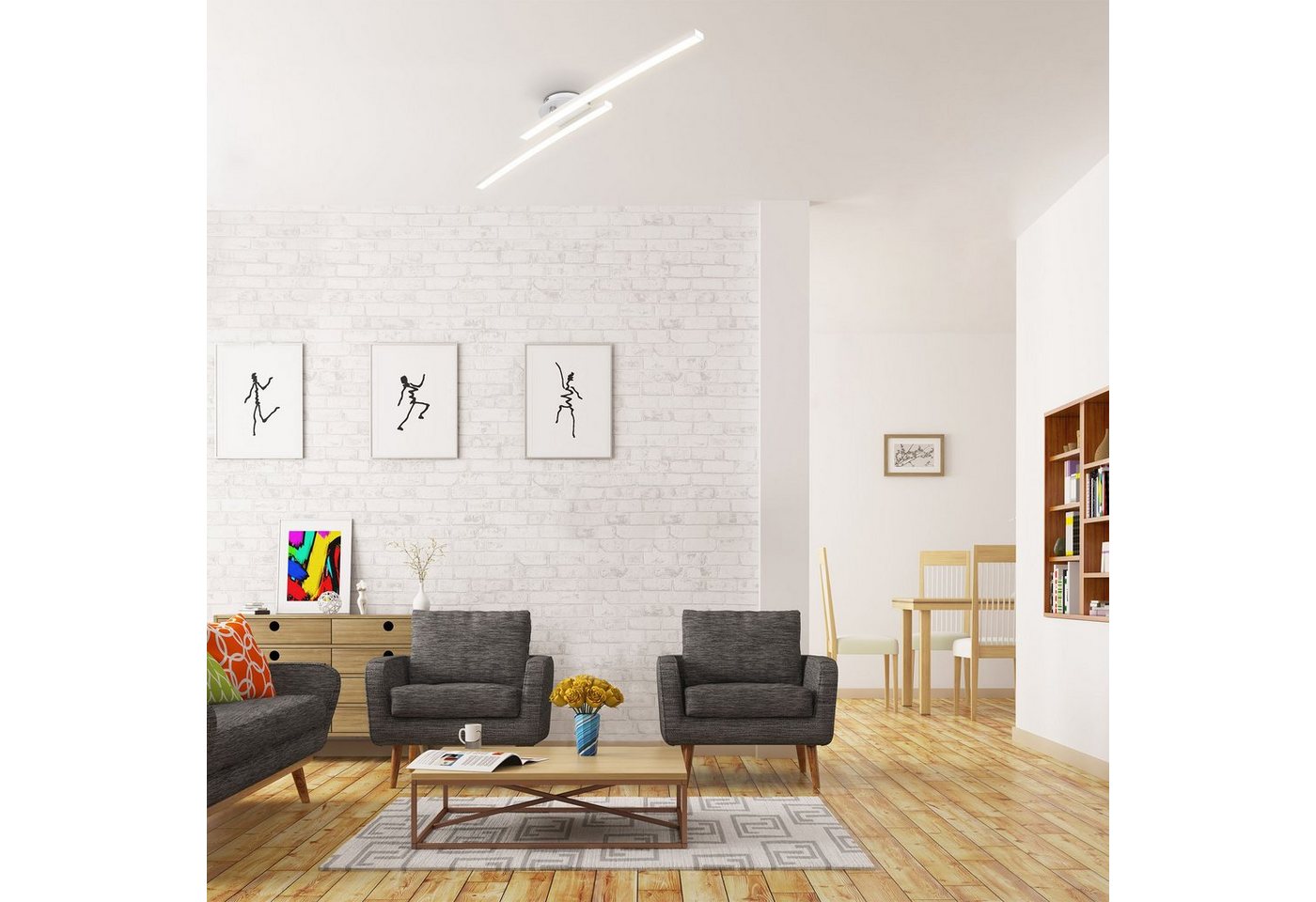 B.K.Licht LED Deckenleuchte BK_DL1488 Deckenlampe, 12W, 3000K warmweißes Licht, 1100 Lm, LED fest integriert, Warmweiß, 2-flammig, Geschwungene-Optik, Schwenkba – Bild 2 von 5