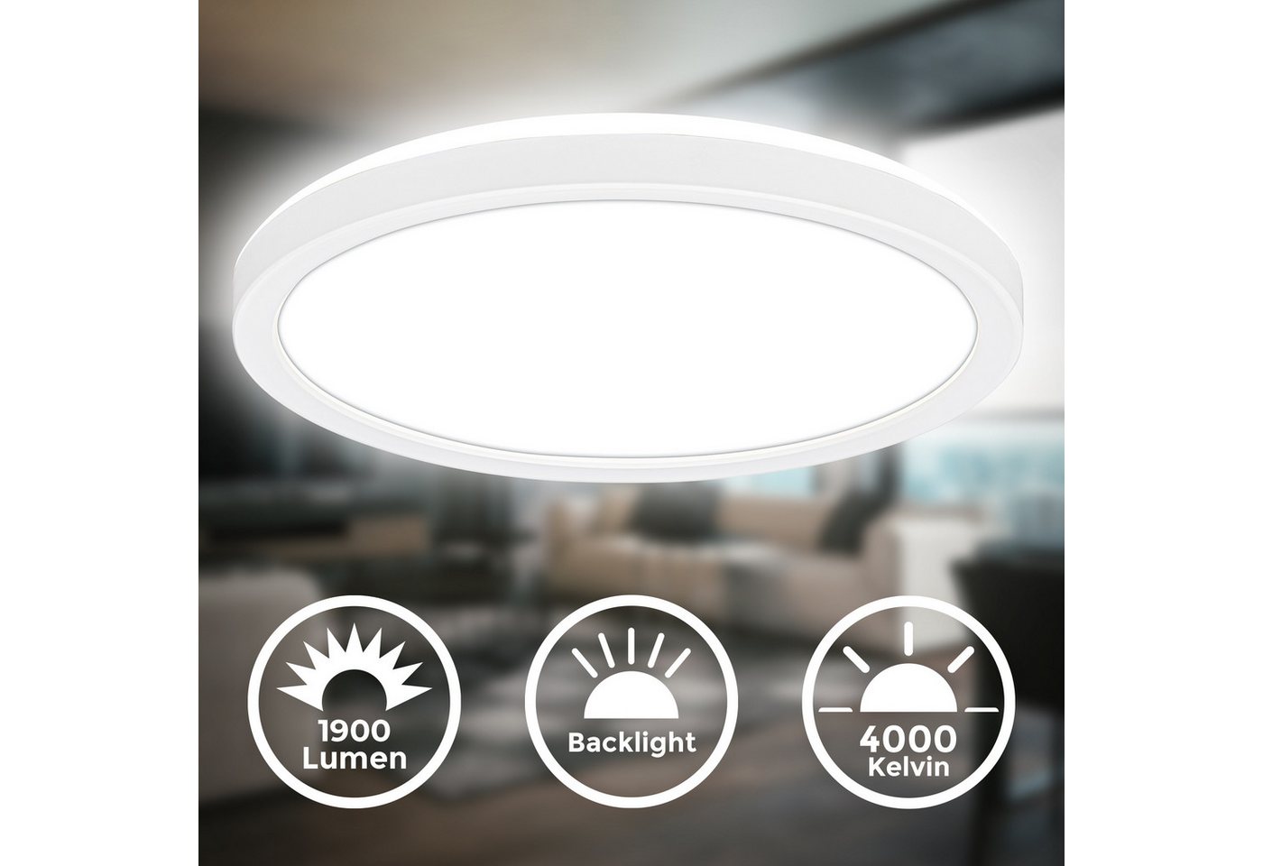 B.K.Licht LED Deckenleuchte BKL1598 Ultraflache Deckenlampe, LED Panel mit Backlight, LED fest integriert, Neutralweiß, 4.000K, 1.900 Lm, 16W, indirekte Hinterg – Bild 2 von 5