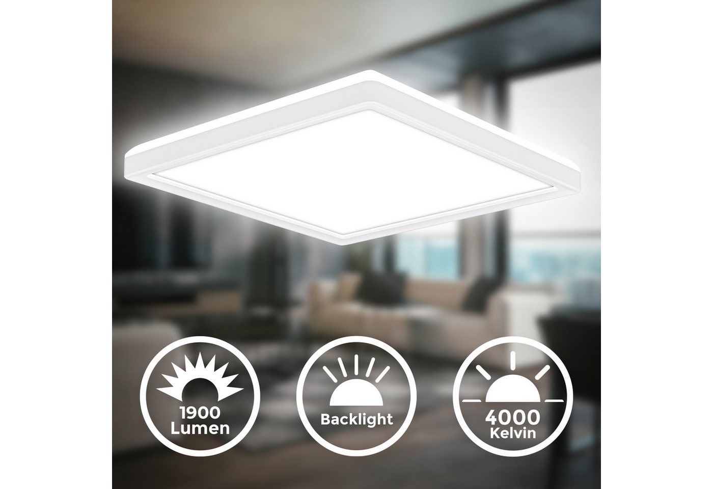 B.K.Licht LED Deckenleuchte BKL1599 Ultraflache Deckenlampe, LED Panel mit Backlight, LED fest integriert, Neutralweiß, 4.000K, 1.900 Lm, 16W, indirekte Hinterg – Bild 2 von 5