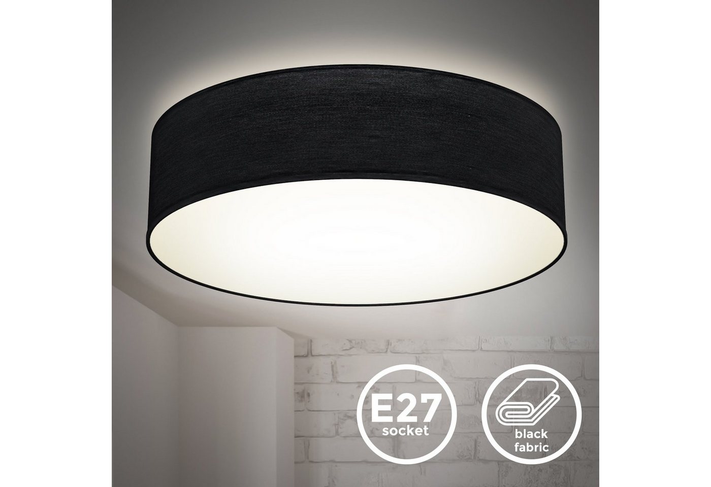 B.K.Licht LED Deckenleuchte, ohne Leuchtmittel, Warmweiß, Deckenlampe, Textil Lampenschirm, E27, Schlafzimmer, Wohnzimmer – Bild 2 von 5