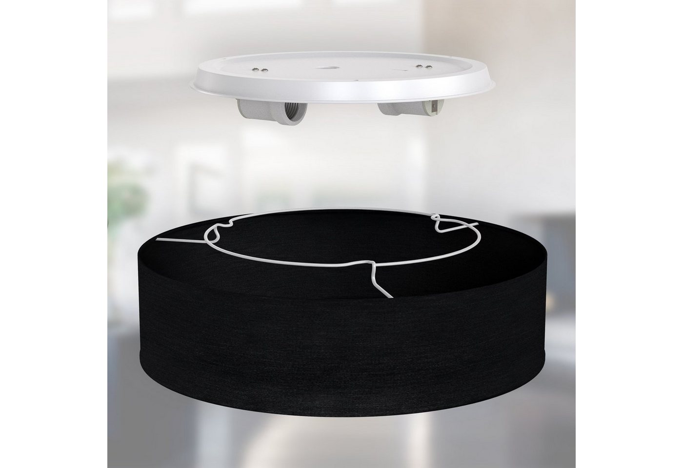 B.K.Licht LED Deckenleuchte, ohne Leuchtmittel, Warmweiß, Deckenlampe, Textil Lampenschirm, E27, Schlafzimmer, Wohnzimmer – Bild 4 von 5