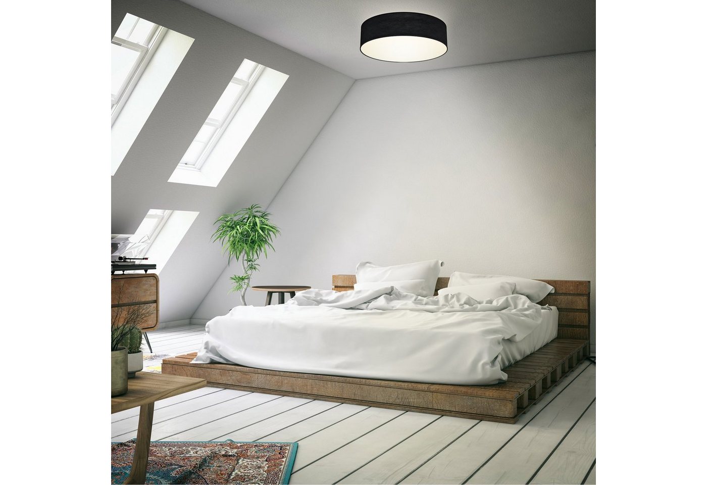 B.K.Licht LED Deckenleuchte, ohne Leuchtmittel, Warmweiß, Deckenlampe, Textil Lampenschirm, E27, Schlafzimmer, Wohnzimmer – Bild 5 von 5