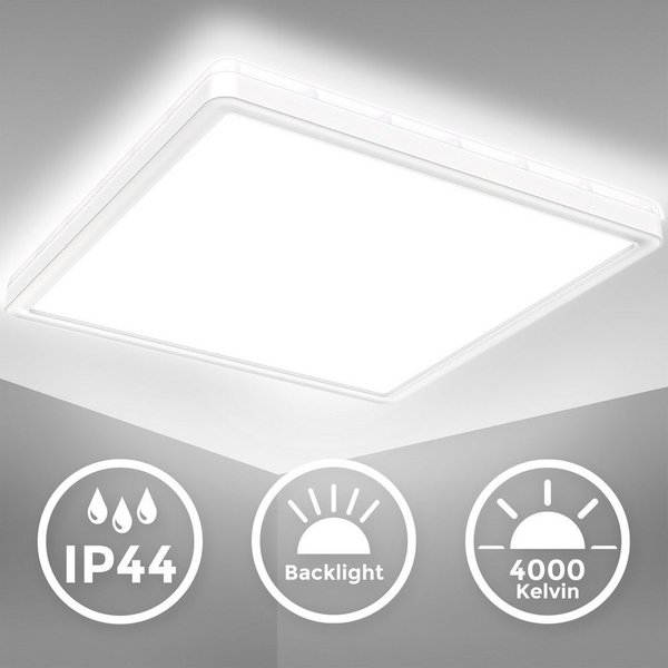 B.K.Licht LED Deckenleuchte LED Bad-Deckenlampe, mit Backlight, Ultraflach, LED fest integriert, Neutralweiß, Indirektes Licht, 18W, 4.000K, 2400Lm, IP44, L:29c