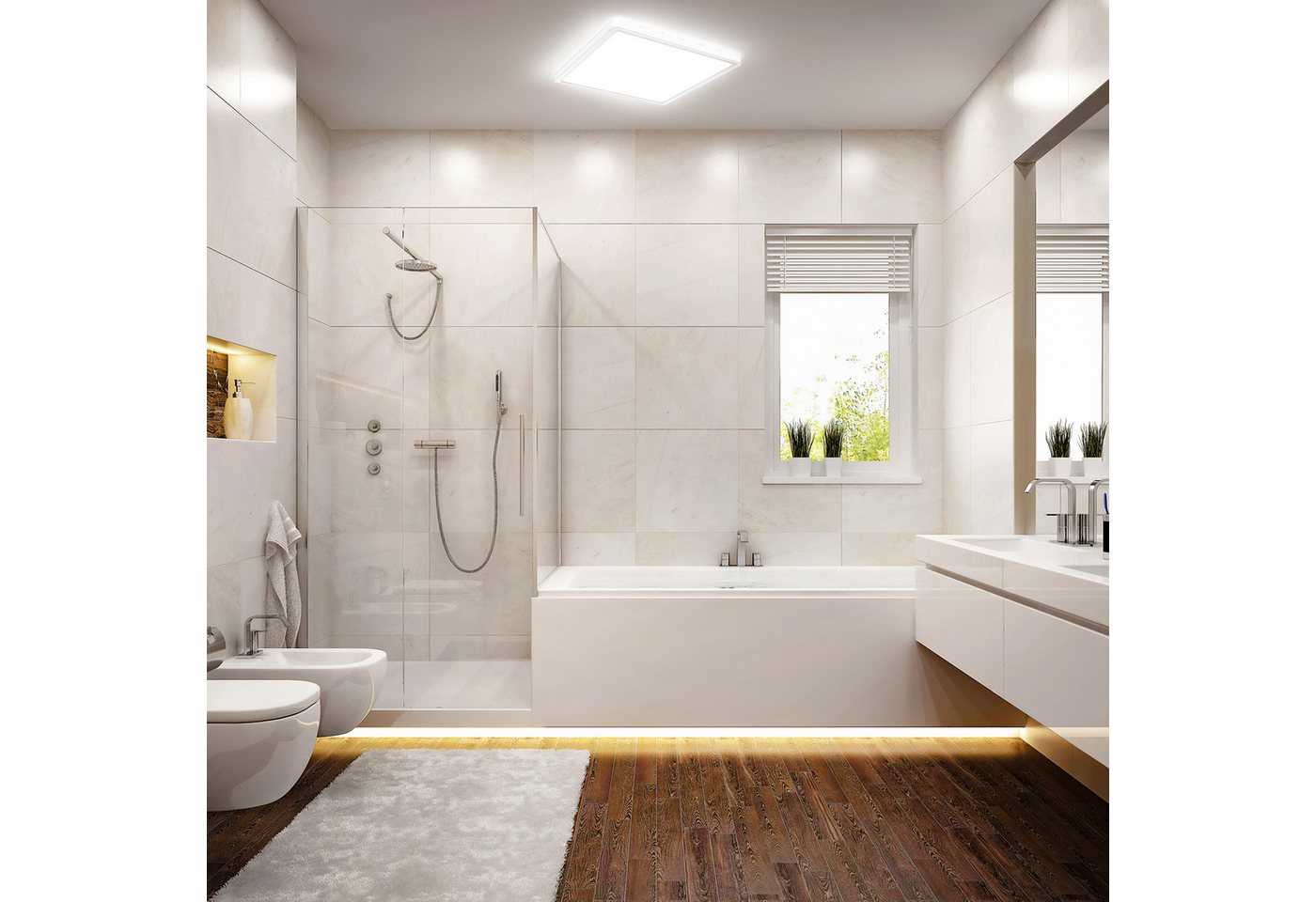B.K.Licht LED Deckenleuchte LED Bad-Deckenlampe, mit Backlight, Ultraflach, LED fest integriert, Neutralweiß, Indirektes Licht, 18W, 4.000K, 2400Lm, IP44, L:29c – Bild 2 von 5