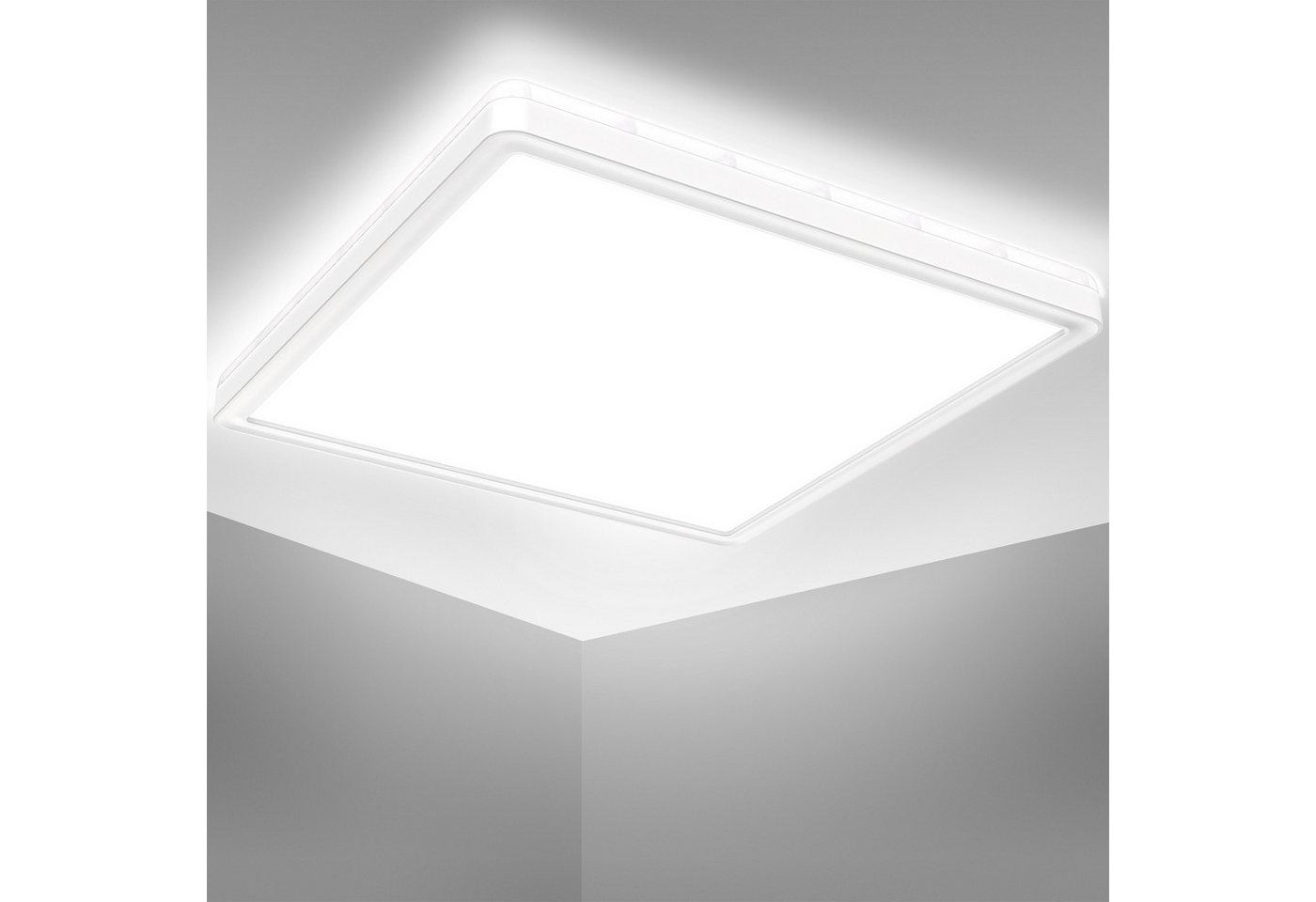 B.K.Licht LED Deckenleuchte LED Bad-Deckenlampe, mit Backlight, Ultraflach, LED fest integriert, Neutralweiß, Indirektes Licht, 18W, 4.000K, 2400Lm, IP44, L:29c – Bild 4 von 5