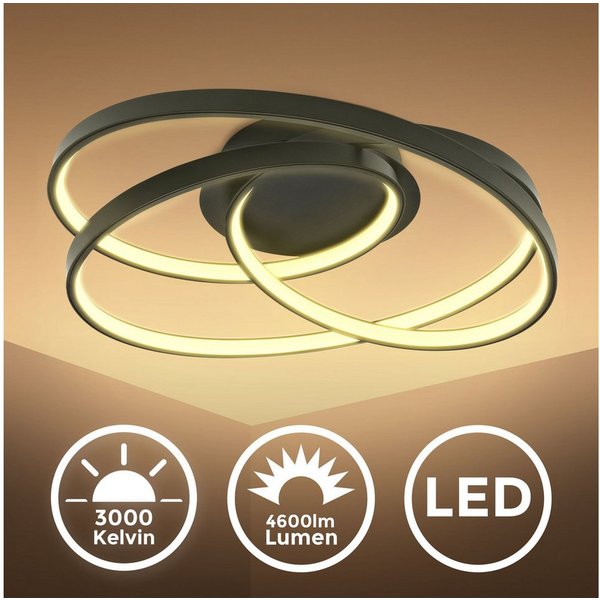 B.K.Licht LED Deckenleuchte LED Frame-Deckenlampe, Ringleuchte, Schwarz, 3.000K, LED fest integriert, Warmweiß, 4.600lm, 35W, mit warmweißen Licht, IP20, B: 39,