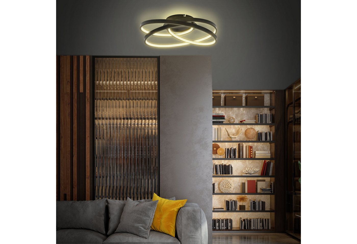 B.K.Licht LED Deckenleuchte LED Frame-Deckenlampe, Ringleuchte, Schwarz, 3.000K, LED fest integriert, Warmweiß, 4.600lm, 35W, mit warmweißen Licht, IP20, B: 39, – Bild 5 von 5