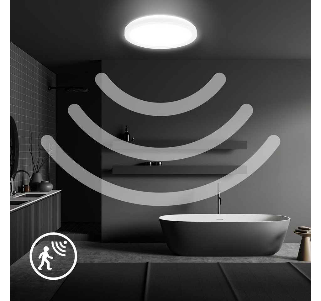 B.K.Licht LED Deckenleuchte LED Panel Bewegungsmelder IP44 weiß - BKL1603, LED fest integriert, 2700K - Extra-Warmweiß – Bild 2 von 5