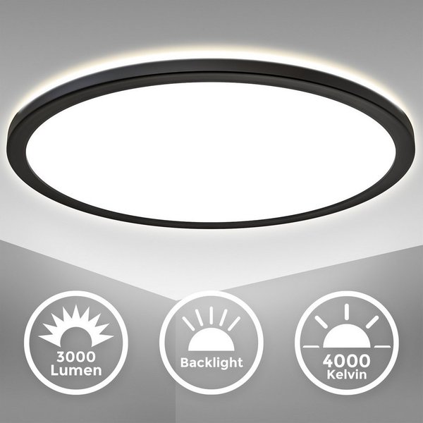 B.K.Licht LED Deckenleuchte LED Panel schwarz ultraflach rund/eckig Backlight-Effekt, LED fest integriert, 3000K, schwarzes LED Panel rund/eckig Hintergrundbele
