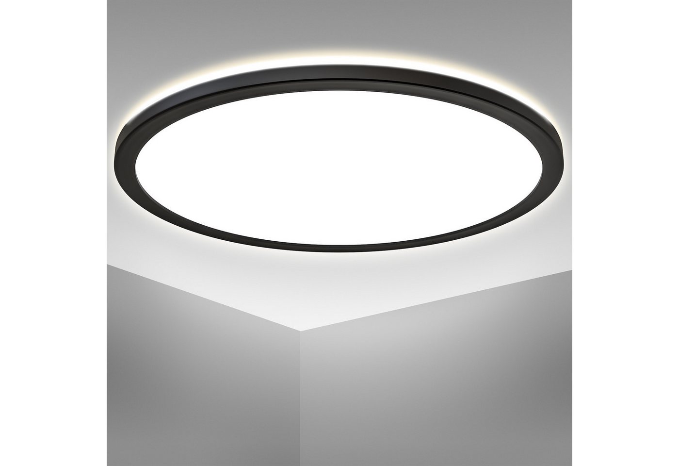 B.K.Licht LED Deckenleuchte LED Panel schwarz ultraflach rund/eckig Backlight-Effekt, LED fest integriert, 3000K, schwarzes LED Panel rund/eckig Hintergrundbele – Bild 2 von 5