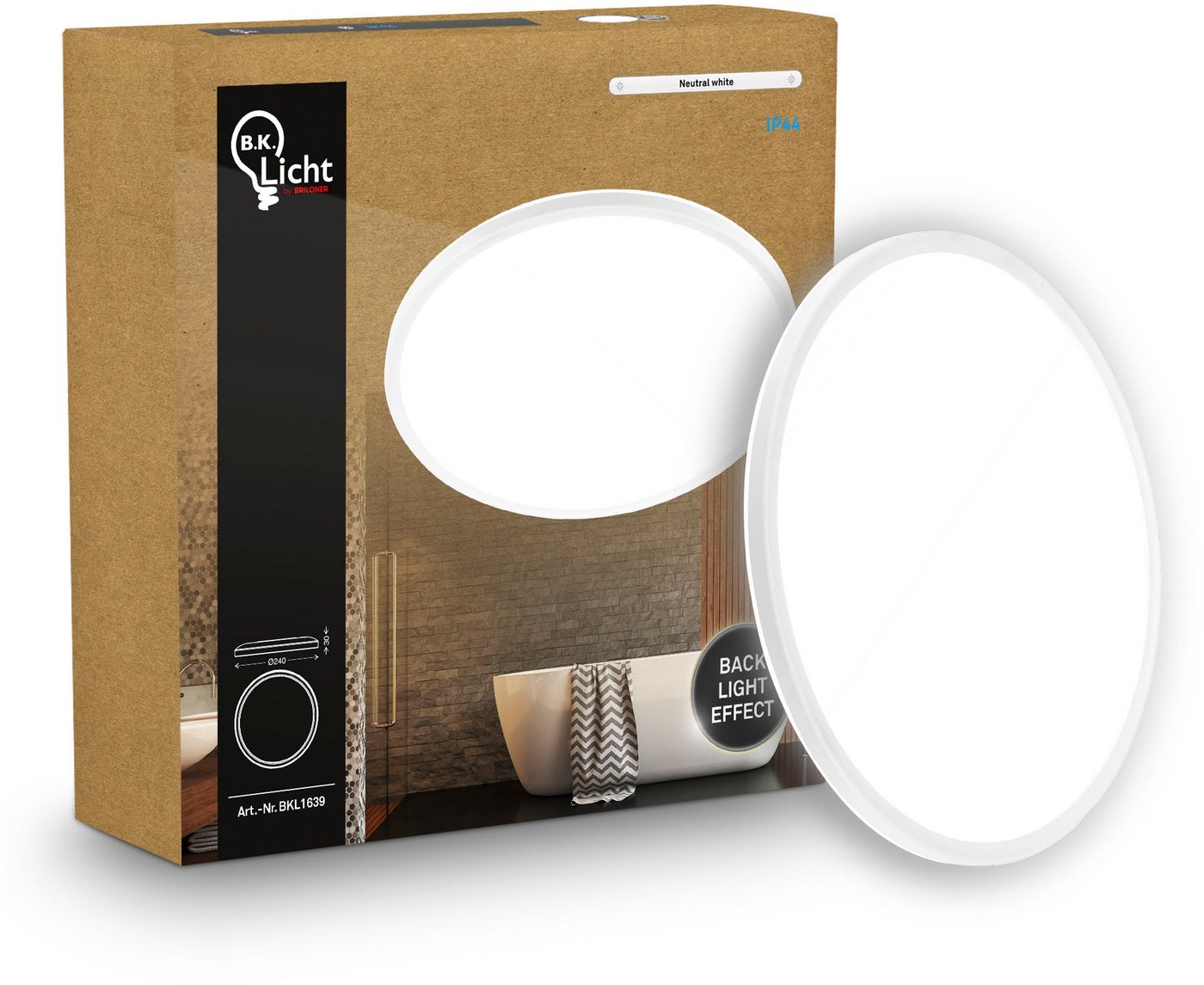 B.K.Licht LED Deckenleuchte Panel Flach 30mm Backlight Effekt LED Deckenlampe Wohnzimmer, LED fest integriert, 4000K - Neutralweiß, versch. Größen & Farben, Bad – Bild 3 von 5