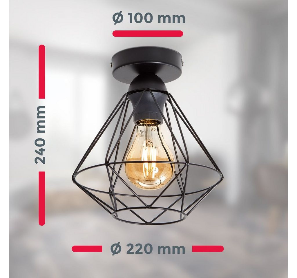 B.K.Licht LED Deckenleuchte Retro Deckenlampe Draht 1-flammig max. 40 Watt - BKL1234, ohne Leuchtmittel, 3000K - Warmweiß – Bild 4 von 5