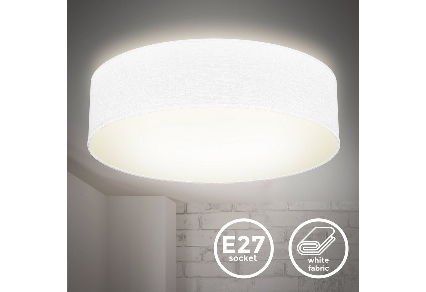 B.K.Licht LED Deckenleuchte, ohne Leuchtmittel, Warmweiß, Deckenlampe, Textil Lampenschirm, E27, Schlafzimmer, Wohnzimmer – Bild 2 von 5