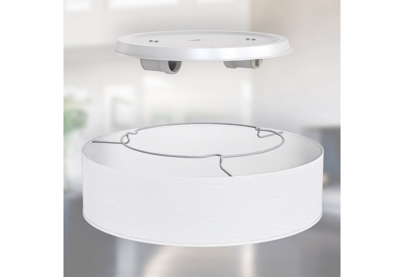 B.K.Licht LED Deckenleuchte, ohne Leuchtmittel, Warmweiß, Deckenlampe, Textil Lampenschirm, E27, Schlafzimmer, Wohnzimmer – Bild 4 von 5