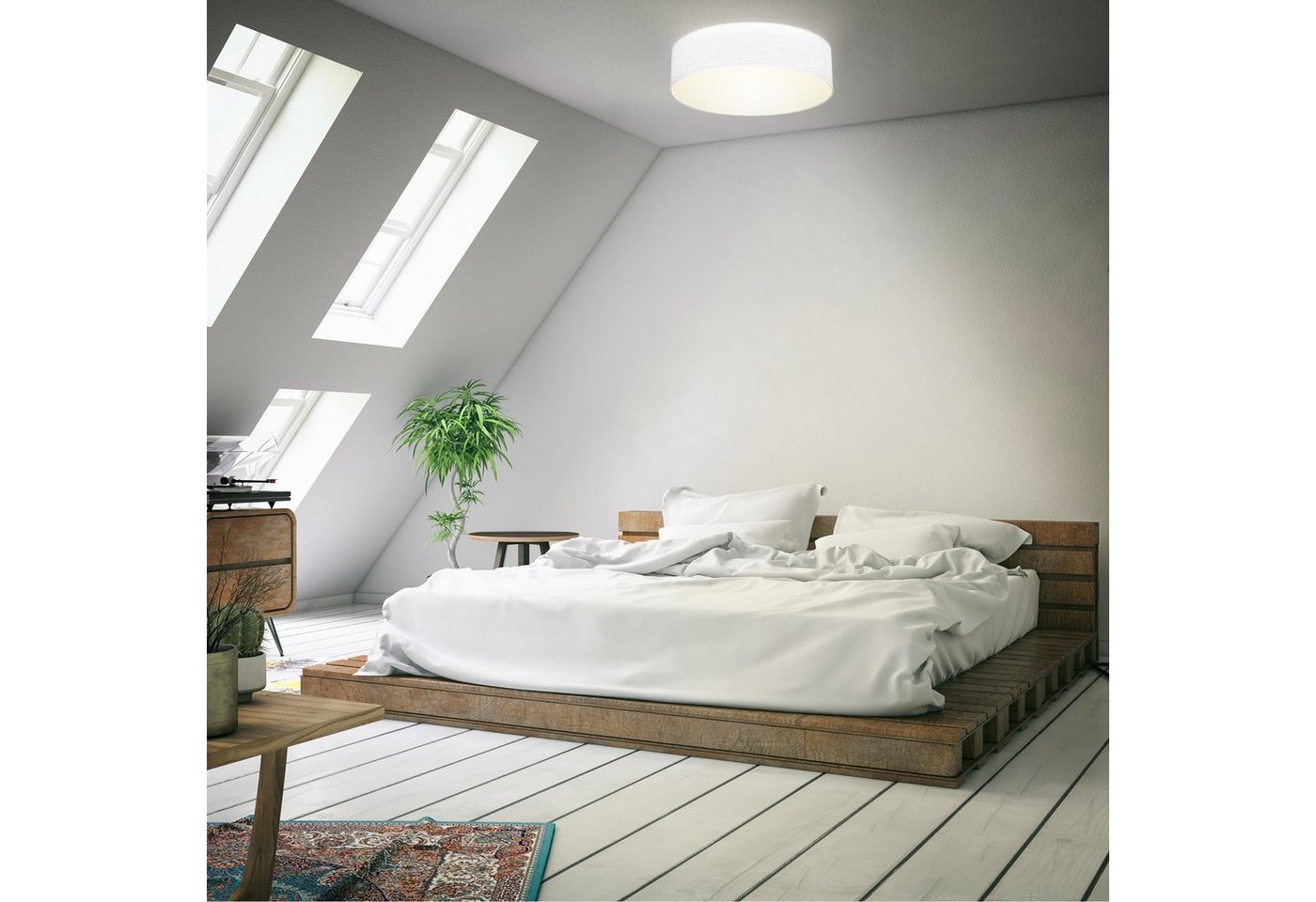 B.K.Licht LED Deckenleuchte, ohne Leuchtmittel, Warmweiß, Deckenlampe, Textil Lampenschirm, E27, Schlafzimmer, Wohnzimmer – Bild 5 von 5