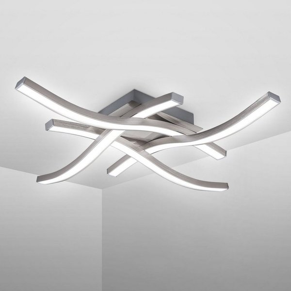 B.K.Licht LED Deckenleuchte, LED fest integriert, Neutralweiß, Deckenlampe, neutralweiß, 20 Watt 2.000 Lumen, Aluoptik, geschwungen