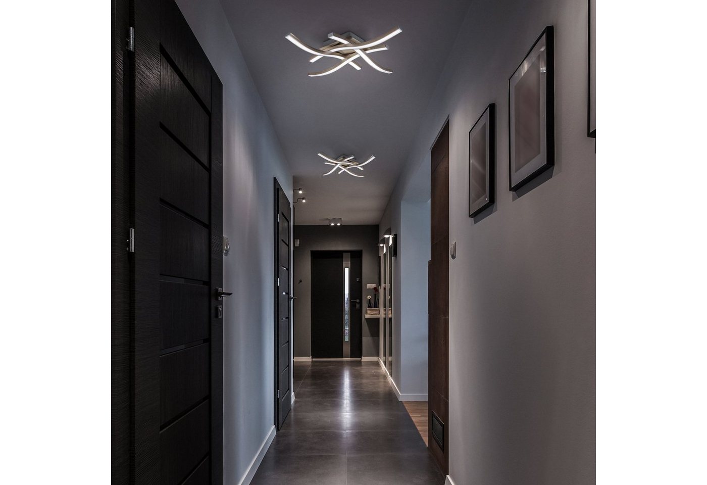B.K.Licht LED Deckenleuchte, LED fest integriert, Neutralweiß, Deckenlampe, neutralweiß, 20 Watt 2.000 Lumen, Aluoptik, geschwungen – Bild 3 von 5