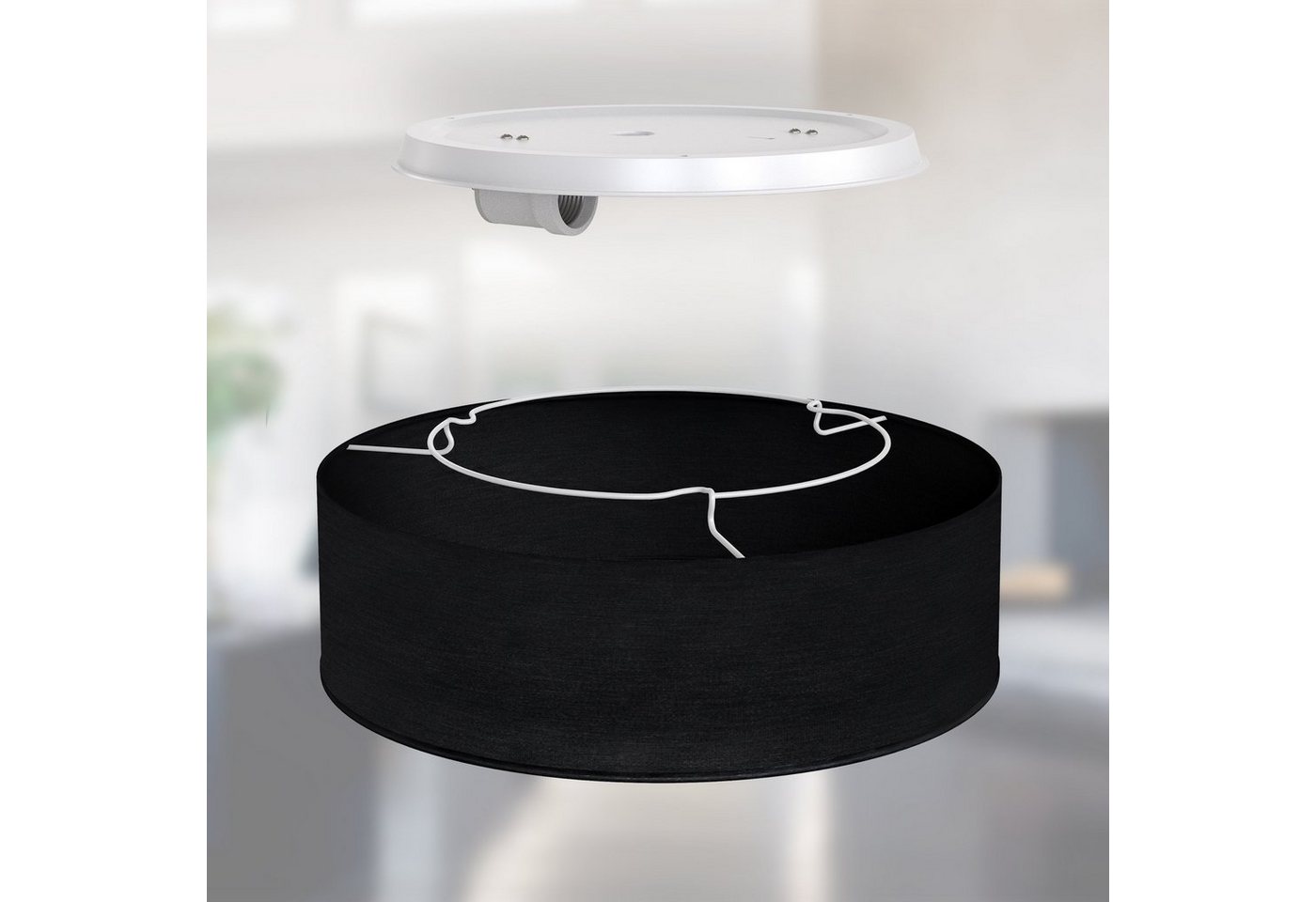 B.K.Licht LED Deckenleuchte, ohne Leuchtmittel, Deckenlampe, Textil Lampenschirm, schwarz, Schlafzimmer, Wohnzimmer – Bild 3 von 5