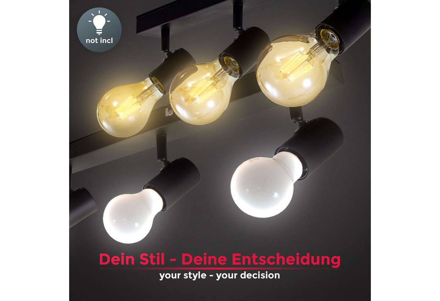 B.K.Licht LED Deckenspots, ohne Leuchtmittel, LED Vintage Deckenlampe Retro Deckenleuchte schwarz Industrie E27 – Bild 5 von 5