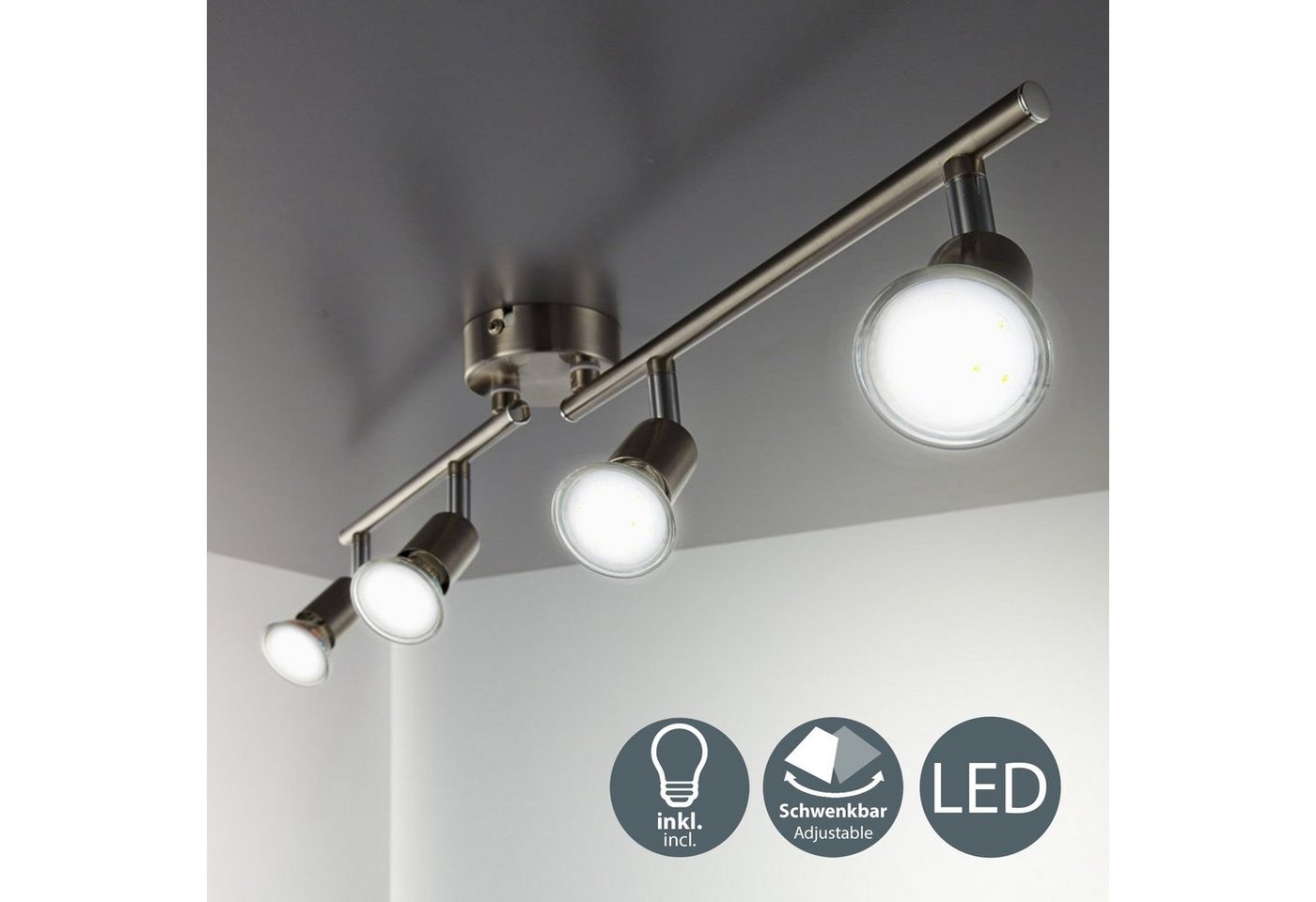 B.K.Licht LED Deckenspots, Leuchtmittel wechselbar, Warmweiß, LED Deckenleuchte, Strahler schwenkbar, Inkl. 4 x 3W Leuchtmittel GU10 – Bild 2 von 5