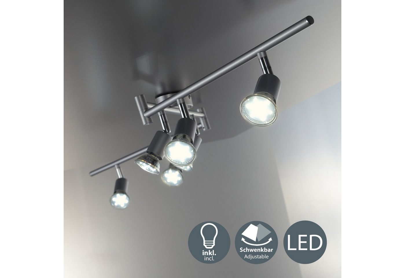 B.K.Licht LED Deckenspots, Leuchtmittel wechselbar, Warmweiß, LED Deckenleuchte, schwenkbar, Spots, inkl. 6x GU10 Leuchtmittel – Bild 2 von 5