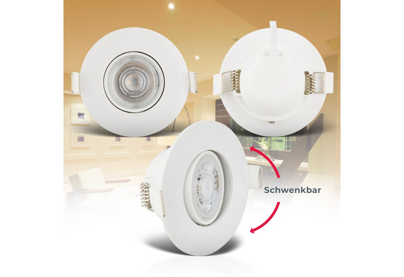 B.K.Licht LED Einbauleuchte 5er Set Bad Einbaustrahler, IP65, Dimmbare Deckenspots, Dimmfunktion, LED fest integriert, Warmweiß, 3.000K, 480Lm, 4,9W, Kunststoff – Bild 3 von 5