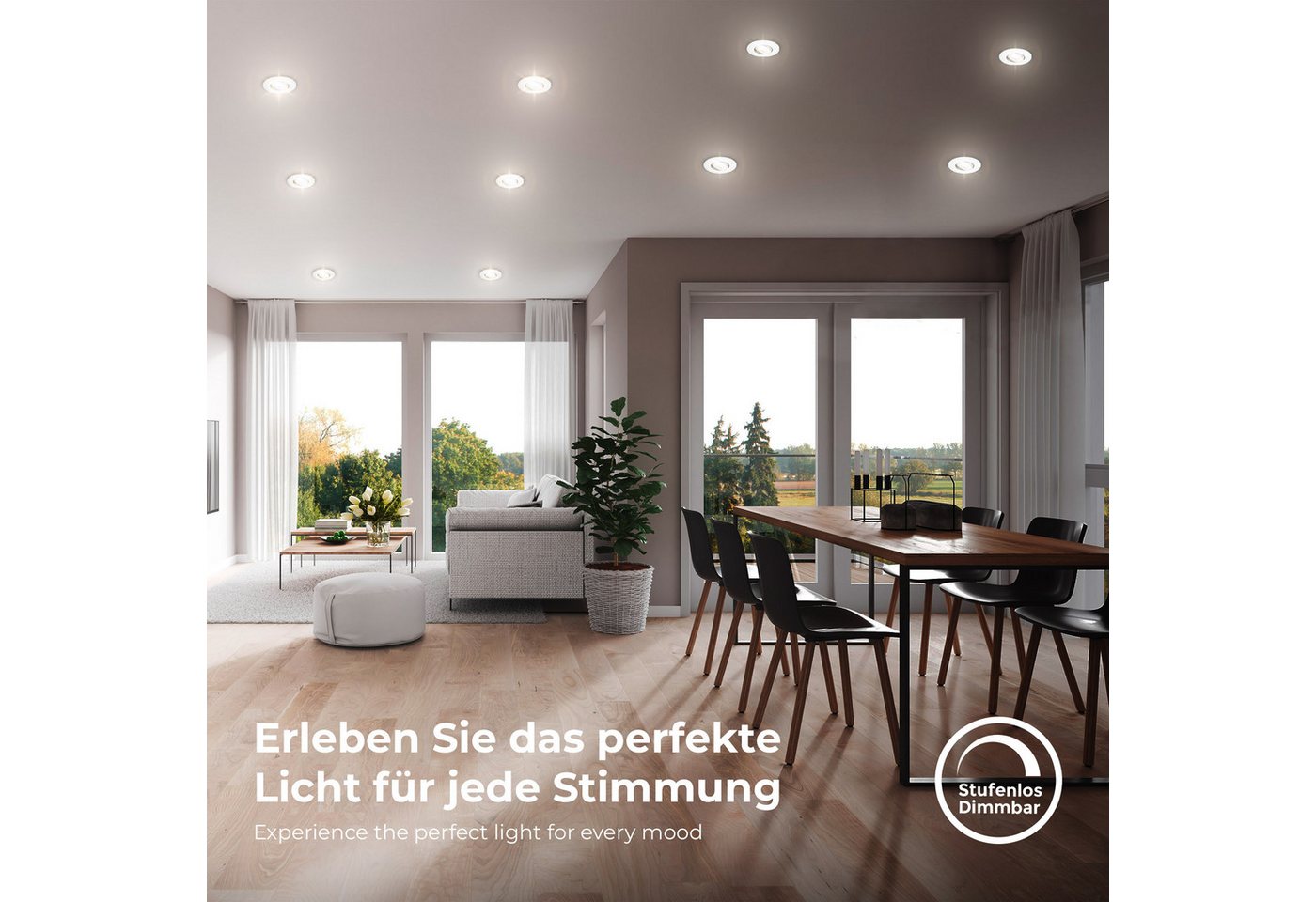 B.K.Licht LED Einbauleuchte 5er Set Bad Einbaustrahler, IP65, Dimmbare Deckenspots, Dimmfunktion, LED fest integriert, Warmweiß, 3.000K, 480Lm, 4,9W, Kunststoff – Bild 4 von 5