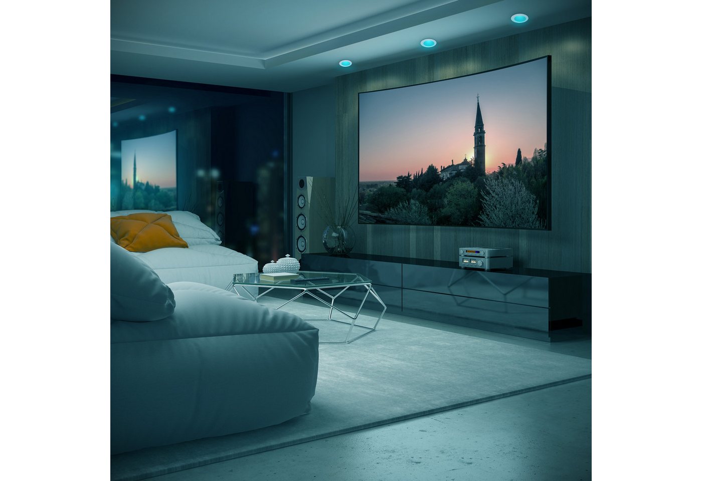 B.K.Licht LED Einbauleuchte 5er Set Bad Einbaustrahler, IP44, RGB Einbauspots, mit Fernbedienung, Dimmfunktion, RGB, LED fest integriert, Warmweiß, Buntes RGB L – Bild 3 von 5