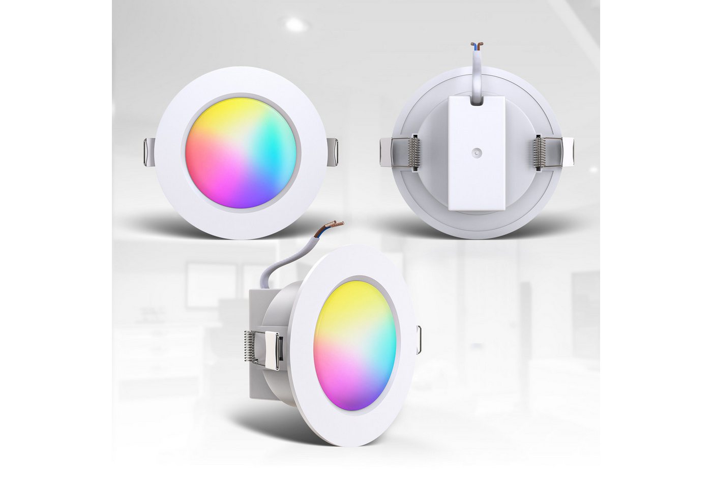 B.K.Licht LED Einbauleuchte 5er Set Bad Einbaustrahler, IP44, RGB Einbauspots, mit Fernbedienung, Dimmfunktion, RGB, LED fest integriert, Warmweiß, Buntes RGB L – Bild 4 von 5