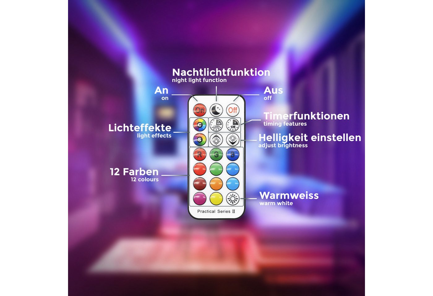 B.K.Licht LED Einbauleuchte 5er Set Bad Einbaustrahler, IP44, RGB Einbauspots, mit Fernbedienung, Dimmfunktion, RGB, LED fest integriert, Warmweiß, Buntes RGB L – Bild 5 von 5
