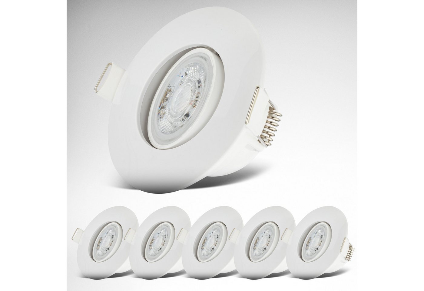 B.K.Licht LED Einbauleuchte 6er Set Bad Einbaustrahler, IP65, Schwenkbare Deckenspots, LED fest integriert, Warmweiß, 3.000K, 480Lm, 4,9W, Kunststoff, 9 x 4,2 c – Bild 2 von 5