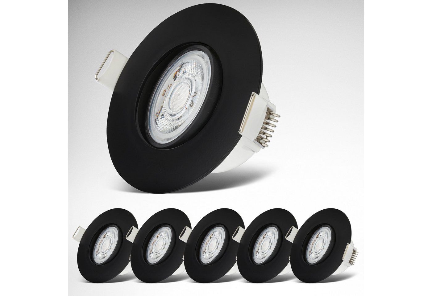 B.K.Licht LED Einbauleuchte 6er Set Bad Einbaustrahler, IP65, Schwenkbare Deckenspots, LED fest integriert, Warmweiß, 3.000K, 480Lm, 4,9W, Kunststoff, 9 x 4,2 c – Bild 2 von 5