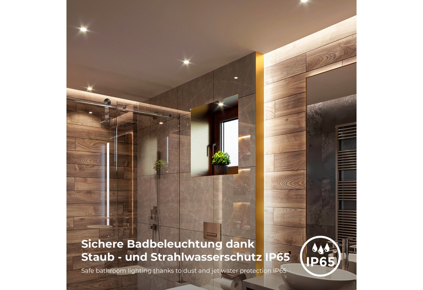B.K.Licht LED Einbauleuchte 6er Set Bad Einbaustrahler, IP65, Schwenkbare Deckenspots, LED fest integriert, Warmweiß, 3.000K, 480Lm, 4,9W, Kunststoff, 9 x 4,2 c – Bild 5 von 5