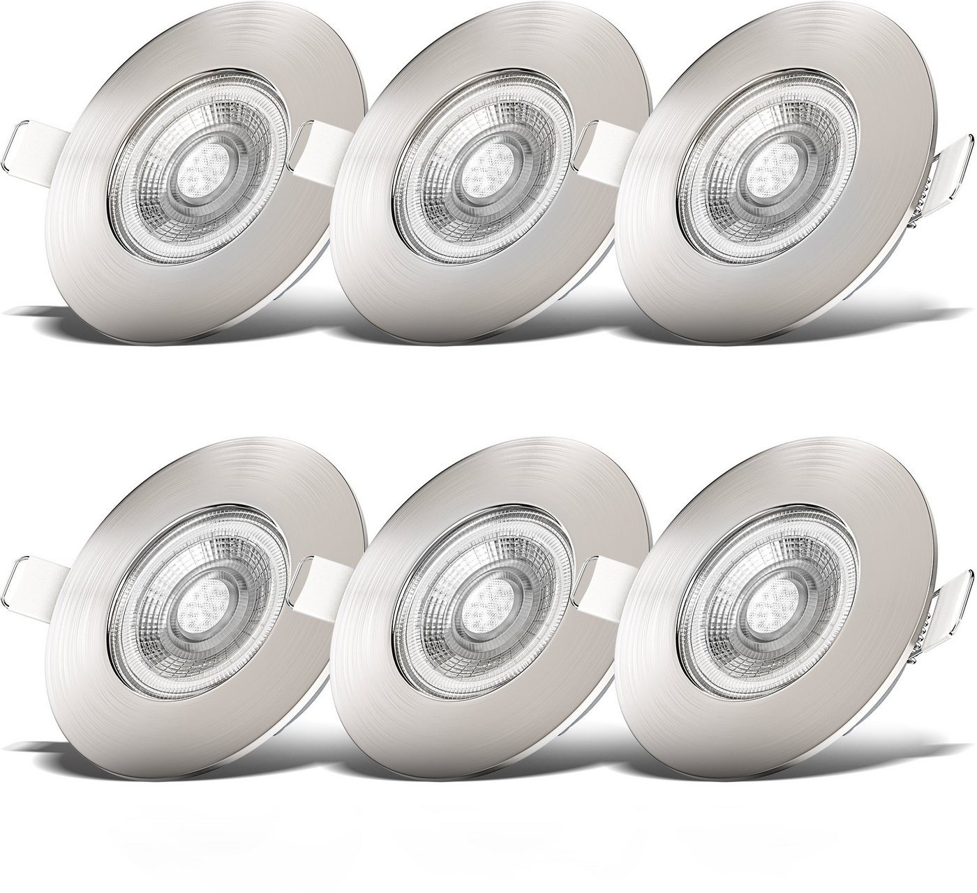 B.K.Licht LED Einbauleuchte 6er Set Bad Einbaustrahler, Dimmbar, IP44, LED Einbauspots, Dimmfunktion, LED fest integriert, Warmweiß, 3.000K, 480Lm, 4,9W, Kunsts – Bild 2 von 5