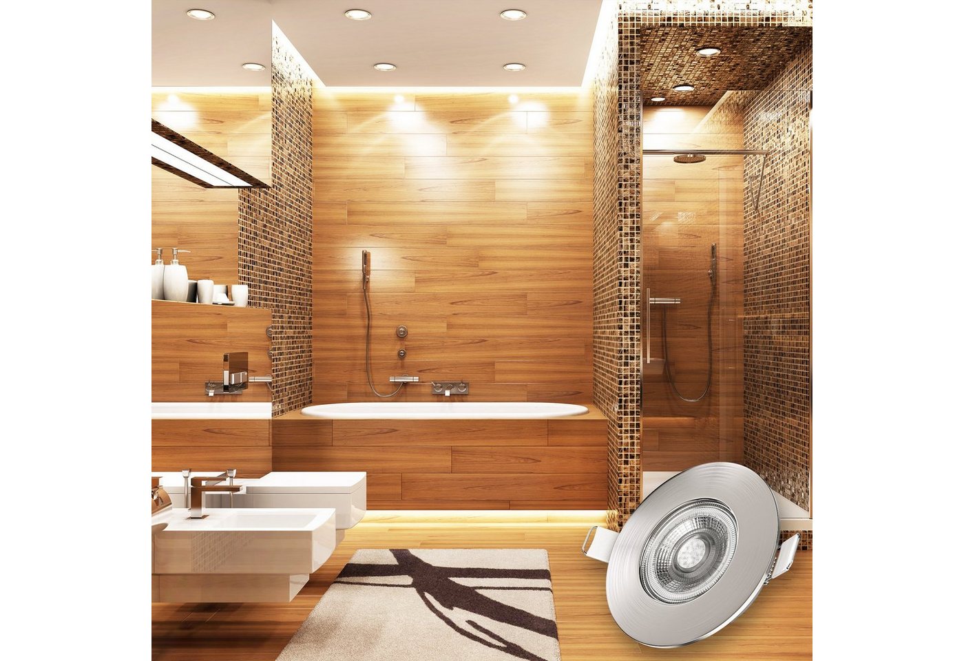 B.K.Licht LED Einbauleuchte 6er Set Bad Einbaustrahler, Dimmbar, IP44, LED Einbauspots, Dimmfunktion, LED fest integriert, Warmweiß, 3.000K, 480Lm, 4,9W, Kunsts – Bild 3 von 5