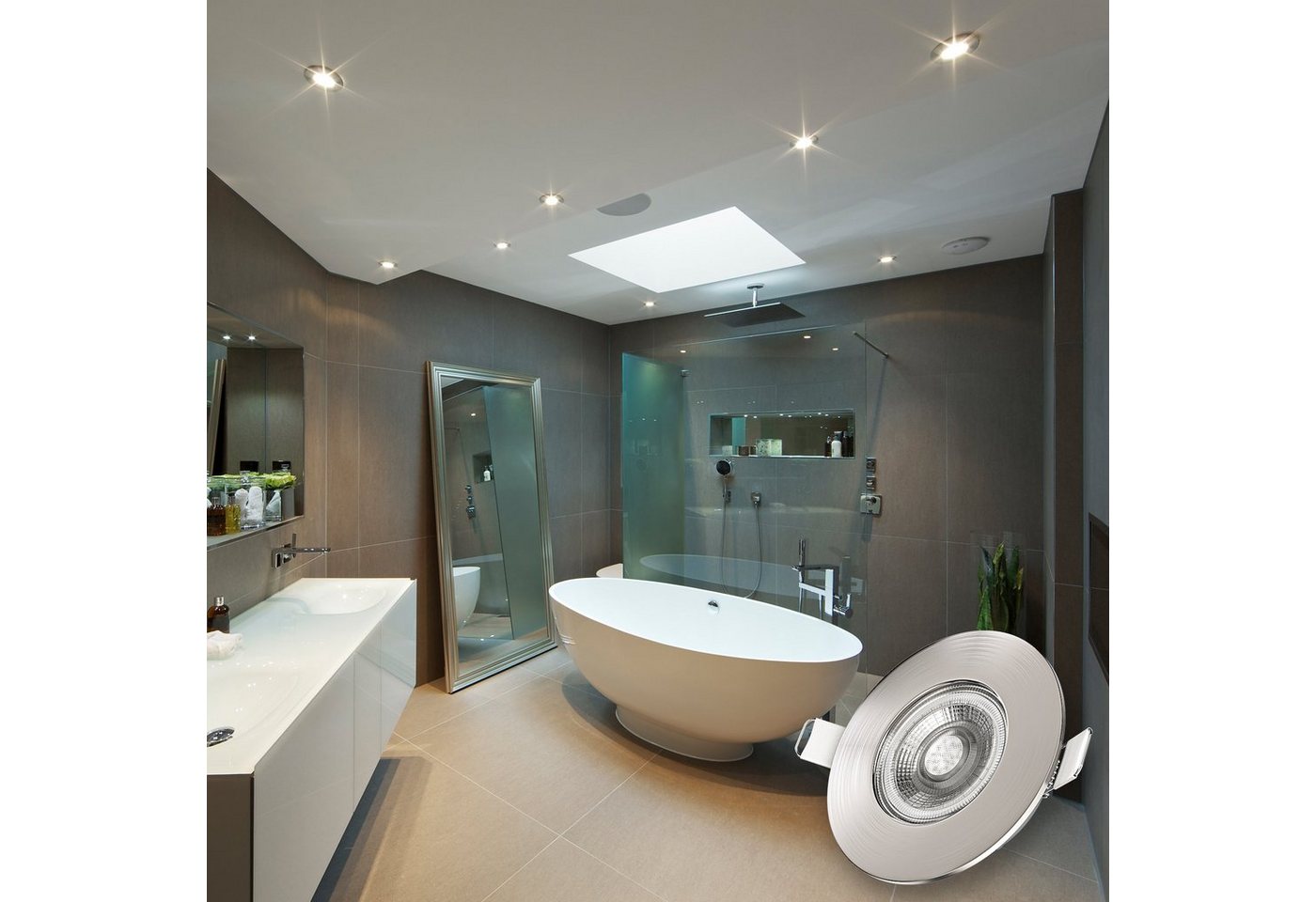 B.K.Licht LED Einbauleuchte 6er Set Bad Einbaustrahler, Dimmbar, IP44, LED Einbauspots, Dimmfunktion, LED fest integriert, Warmweiß, 3.000K, 480Lm, 4,9W, Kunsts – Bild 4 von 5