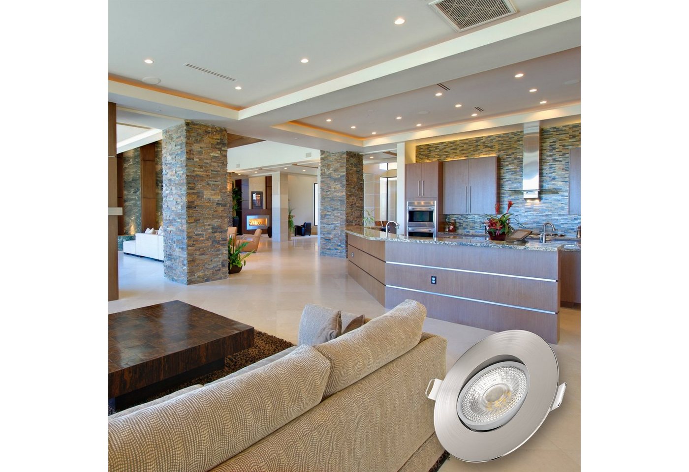 B.K.Licht LED Einbauleuchte 6er Set Einbaustrahler, Schwenkbar, Deckenspots, flache Spots, LED fest integriert, Warmweiß, 3.000K, 460Lm, 5W, Kunststoff, 9 x 2,4 – Bild 4 von 5