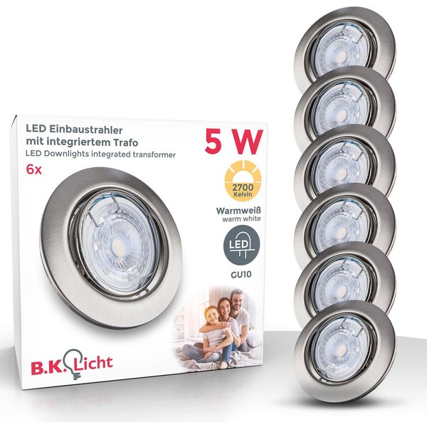B.K.Licht LED Einbauleuchte 6er Set Einbaustrahler, Dimmbar, Schwenkbar, LED Einbauspots, Dimmfunktion, Leuchtmittel wechselbar, Warmweiß, 3.000K, 400Lm, 5,5W, 
