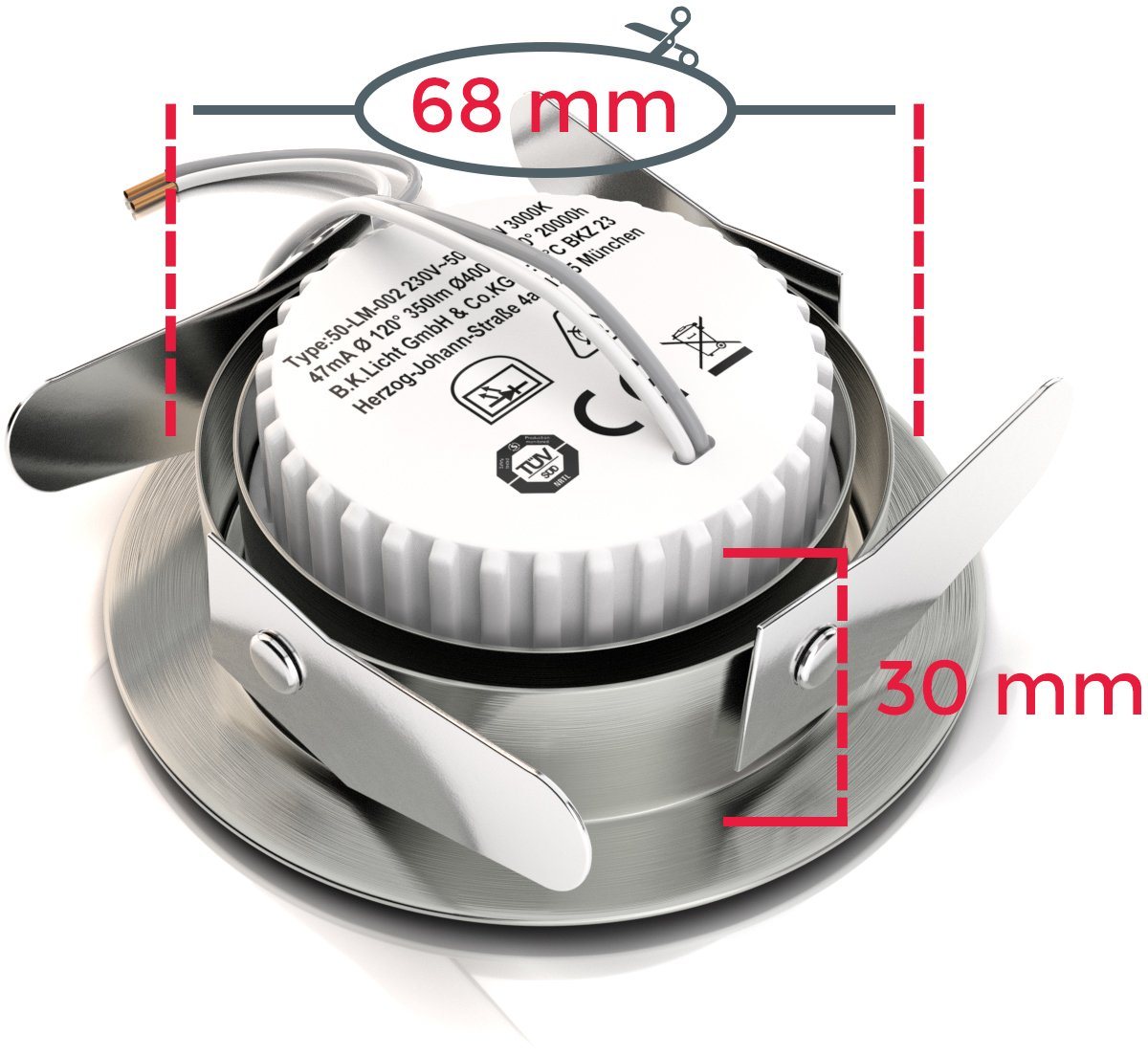 B.K.Licht LED Einbauleuchte 6er Set Einbaustrahler, Schwenkbare Deckenspots, flache Spots, LED fest integriert, Warmweiß, 3.000K, 400Lm, 4,8W, Kunststoff, 8,2 x – Bild 4 von 5