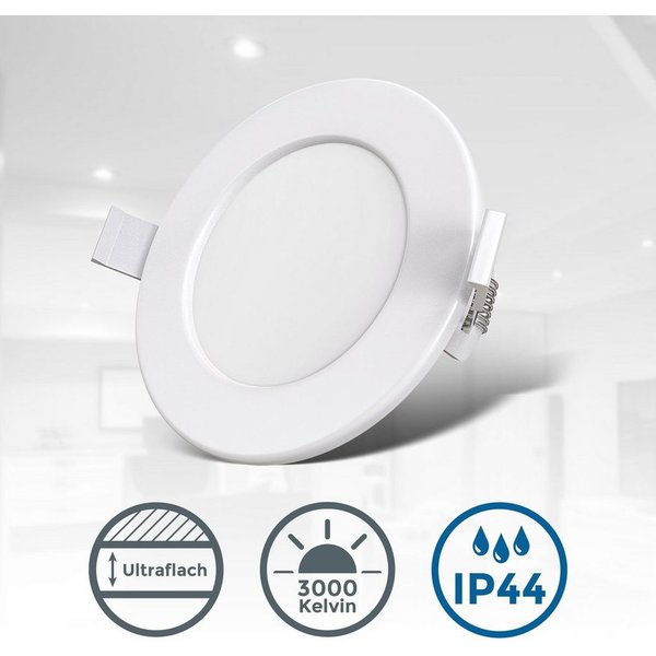 B.K.Licht LED Einbauleuchte BK_EL1274 9er Set Bad Einbauspots, IP44, flache Einbaustrahler, LED fest integriert, Warmweiß, 3.000K, 450Lm, 6W, Kunststoff, 11,5 x