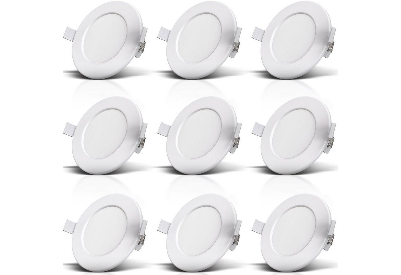 B.K.Licht LED Einbauleuchte BK_EL1274 9er Set Bad Einbauspots, IP44, flache Einbaustrahler, LED fest integriert, Warmweiß, 3.000K, 450Lm, 6W, Kunststoff, 11,5 x – Bild 3 von 5