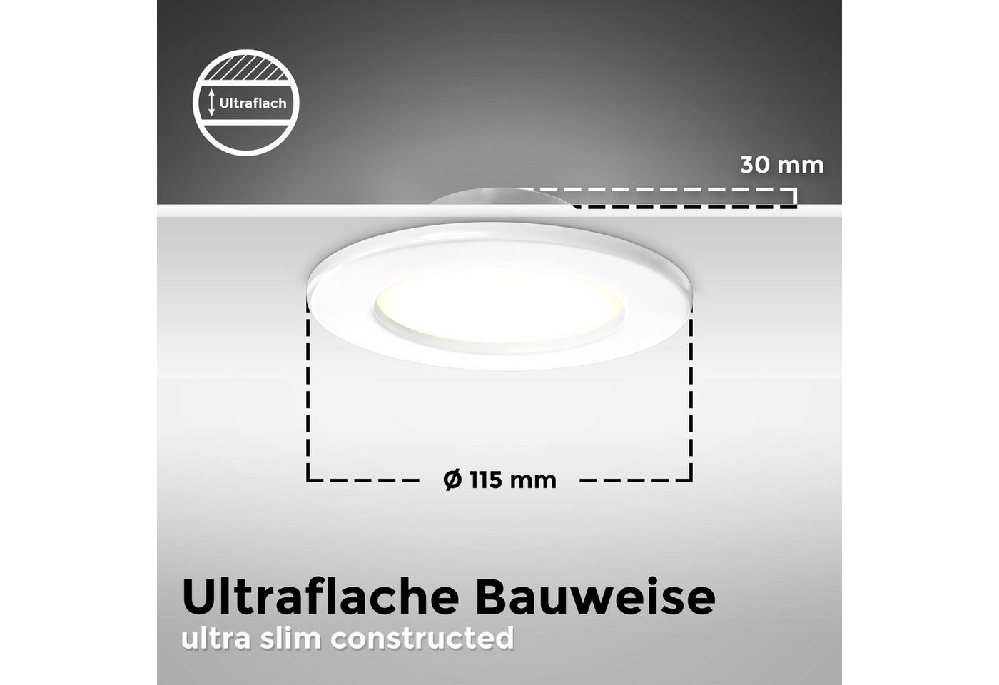 B.K.Licht LED Einbauleuchte BK_EL1274 9er Set Bad Einbauspots, IP44, flache Einbaustrahler, LED fest integriert, Warmweiß, 3.000K, 450Lm, 6W, Kunststoff, 11,5 x – Bild 5 von 5