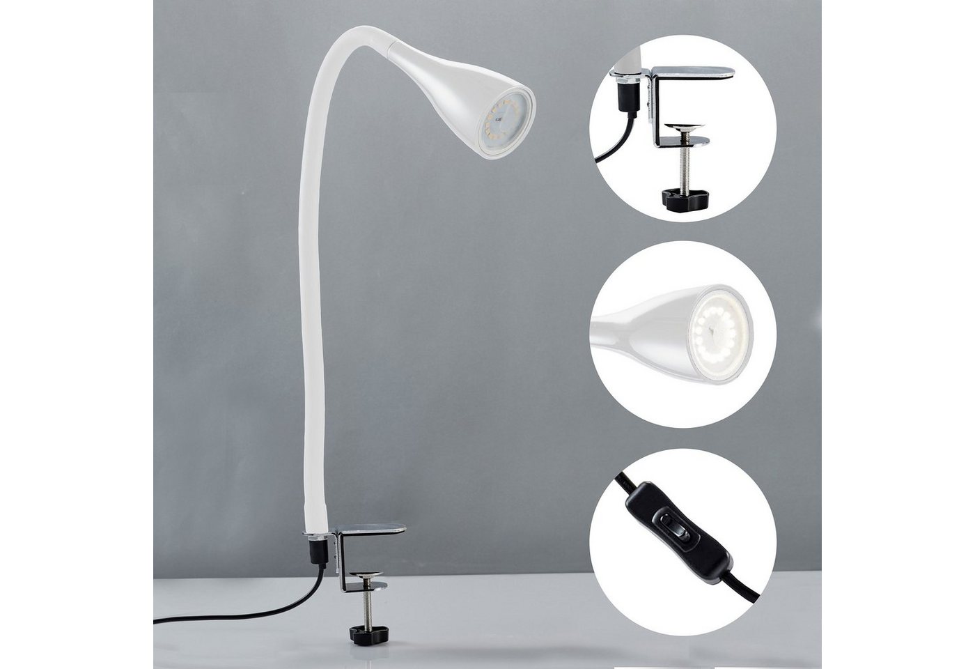 B.K.Licht LED Klemmleuchte Sirius, Dimmfunktion, mehrere Helligkeitsstufen, Leuchtmittel wechselbar, Warmweiß, LED Tischleuchte dimmbar Schreibtisch Büroleuchte – Bild 4 von 5
