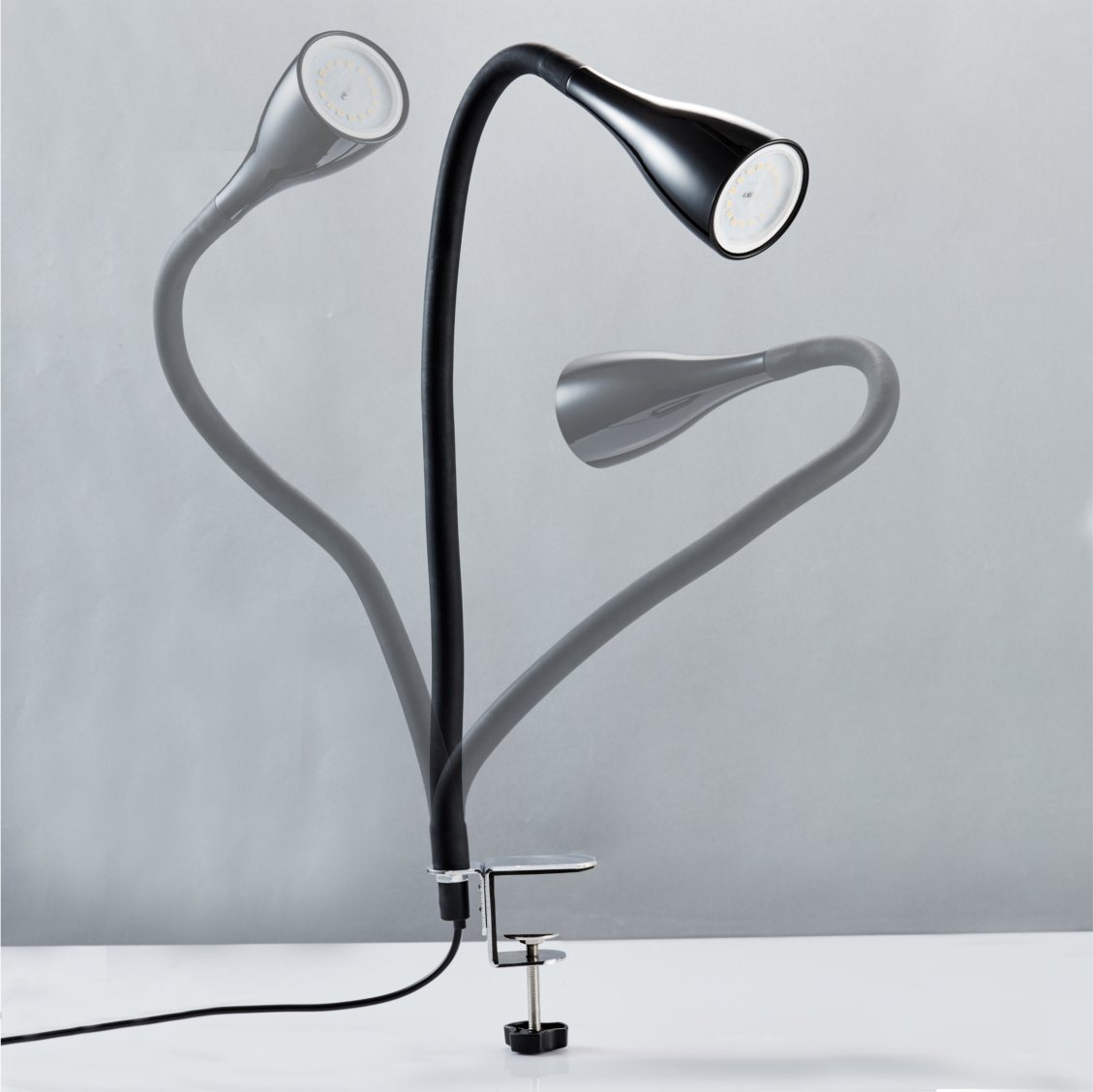 B.K.Licht LED Klemmleuchte Sirius, Dimmfunktion, mehrere Helligkeitsstufen, Leuchtmittel wechselbar, Warmweiß, 3-stufig, dimmbar, flexibler Schwanenhals mit Sil – Bild 4 von 5
