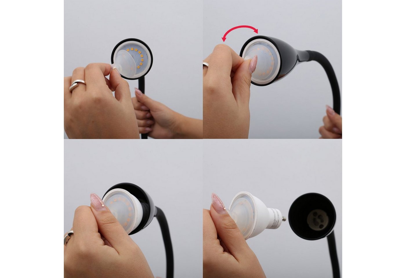 B.K.Licht LED Klemmleuchte Sirius, Dimmfunktion, mehrere Helligkeitsstufen, Leuchtmittel wechselbar, Warmweiß, 3-stufig, dimmbar, flexibler Schwanenhals mit Sil – Bild 5 von 5