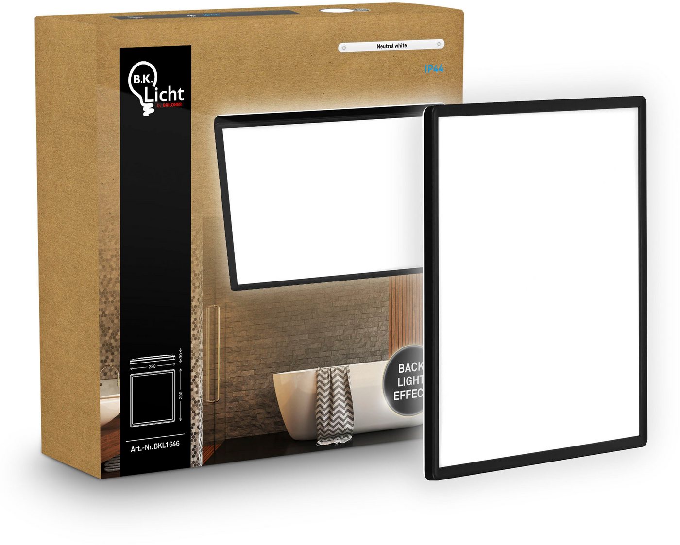 B.K.Licht LED Panel SHALLOW, LED fest integriert, Neutralweiß, 29x29x3 cm, Badlampe, Badezimmer, Küche, Wohnzimmer – Bild 3 von 5
