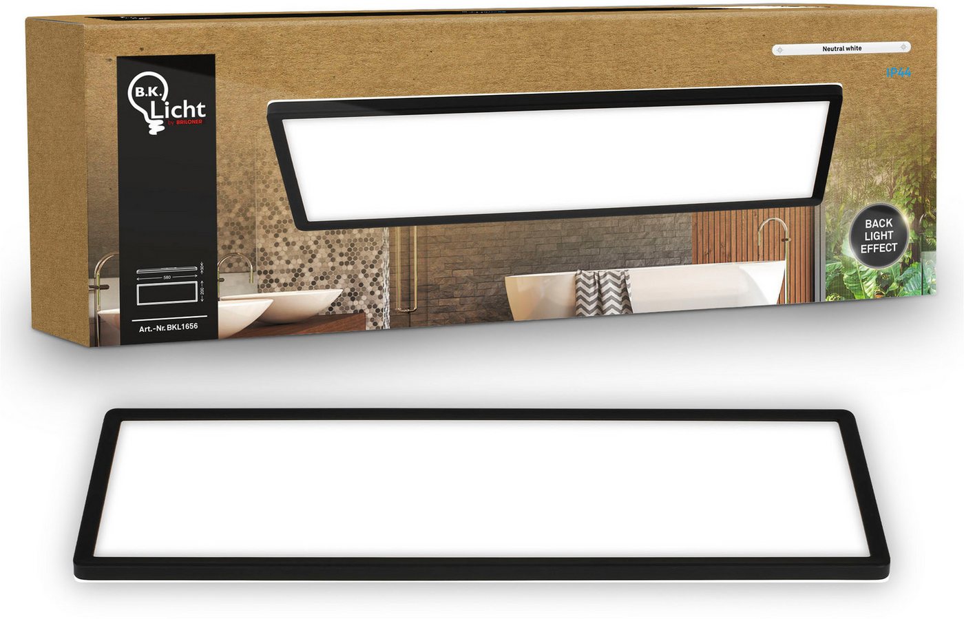 B.K.Licht LED Panel SHALLOW, LED fest integriert, Neutralweiß, 58x20x3 cm, Badlampe, Badezimmer, Küche, Wohnzimmer – Bild 3 von 5