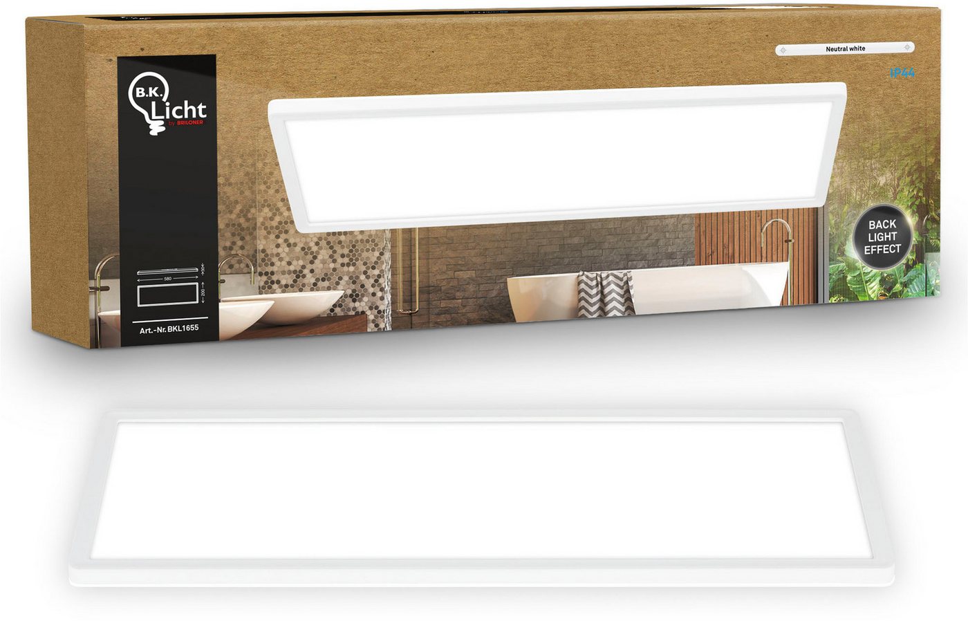 B.K.Licht LED Panel SHALLOW, LED fest integriert, Neutralweiß, 58x20x3 cm, Badlampe, Badezimmer, Küche, Wohnzimmer – Bild 3 von 5