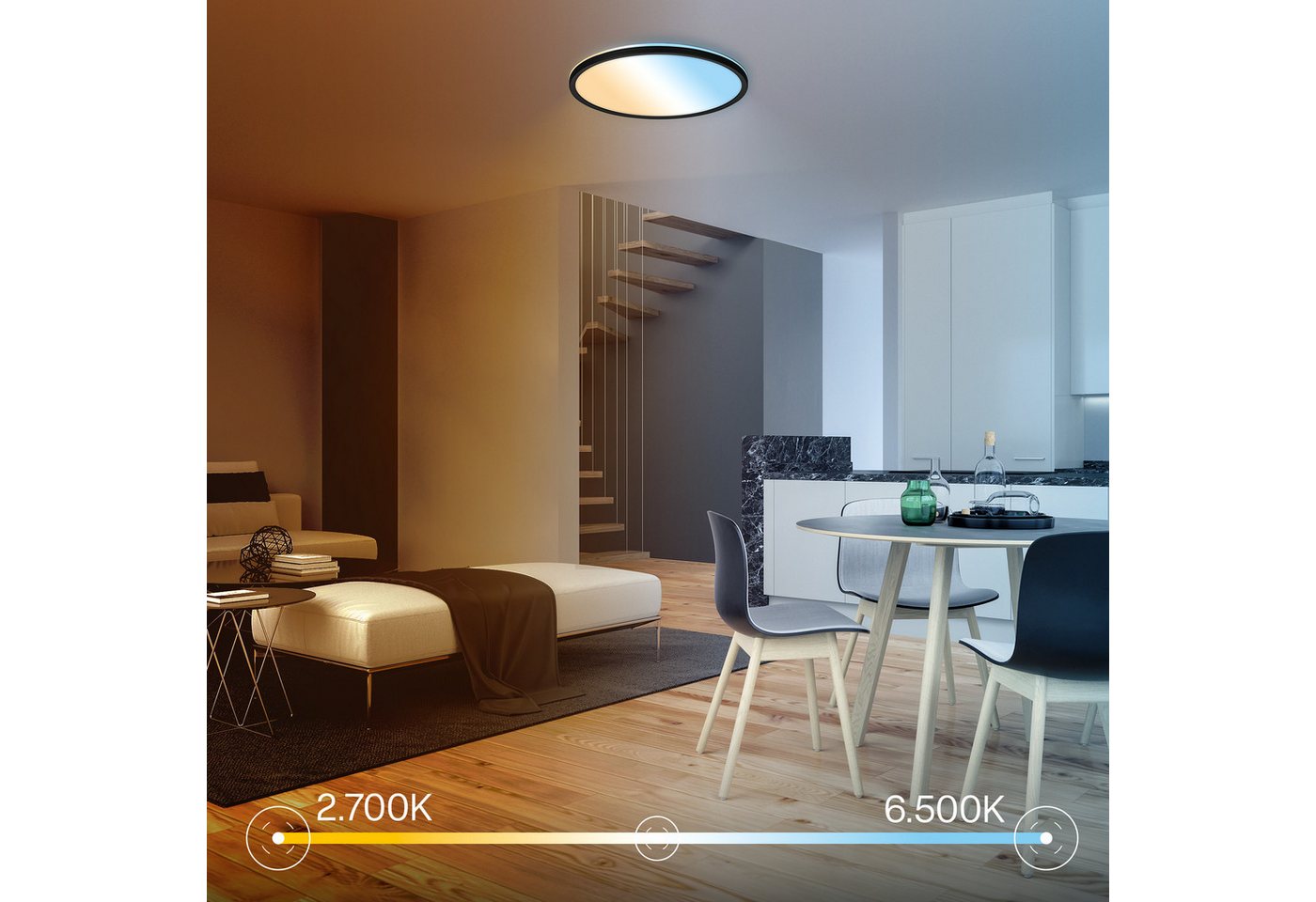 B.K.Licht LED Panel SHALLOW, CCT - über Fernbedienung, LED fest integriert, warmweiß - kaltweiß, 42x3 cm, Badlampe, Badezimmer, Küche, Wohnzimmer – Bild 2 von 5